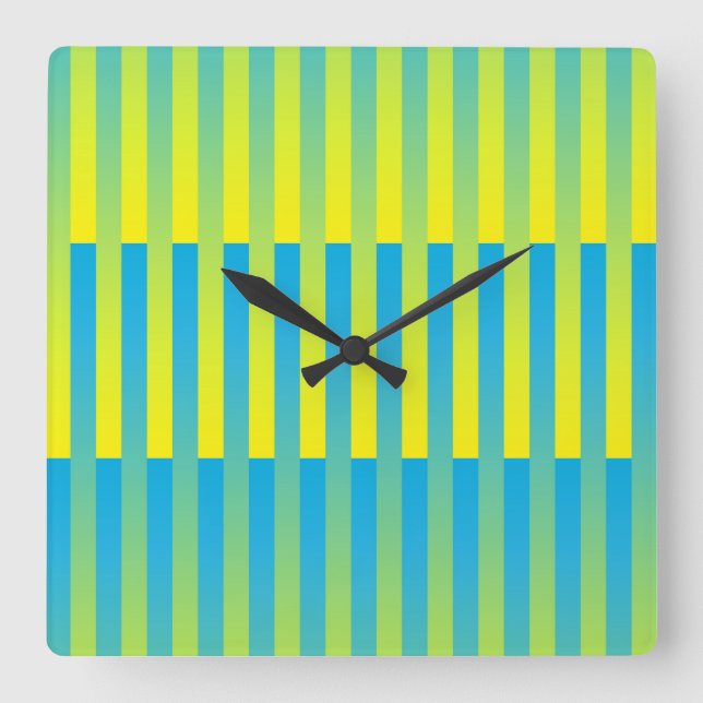 Blue Yellow Green Striped Pattern Square Wall Clock (Front)