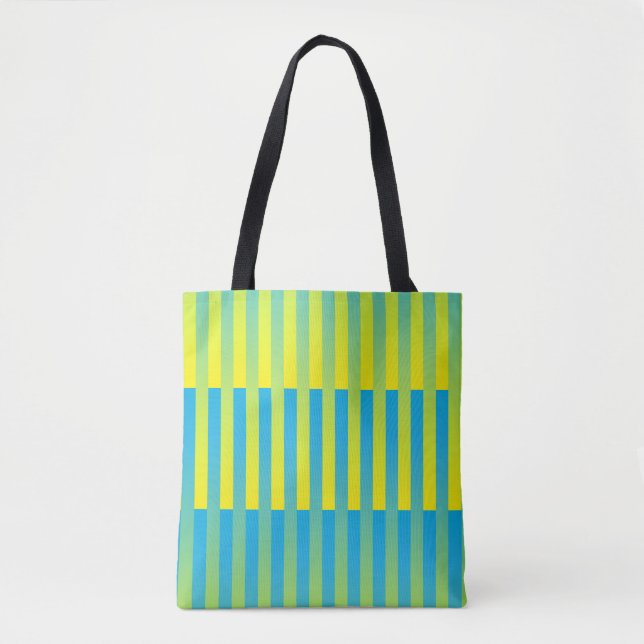 Blue Yellow Green Striped Pattern Tote Bag (Front)