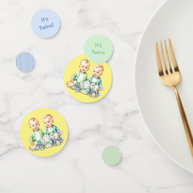 Blue Yellow Green Twin Boys Themed Baby Shower Confetti (Group)