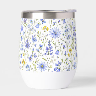 Blue Yellow Green Watercolor Wildflower Pattern