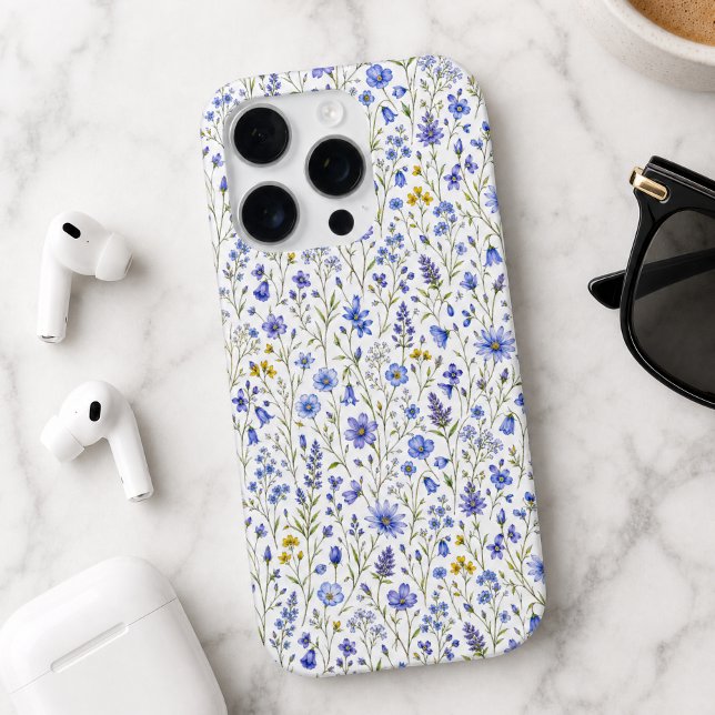 Blue Yellow Green Watercolor Wildflower Pattern iPhone Case (Creator Uploaded)
