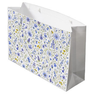 Blue Yellow Green Watercolor Wildflower Pattern Large Gift Bag