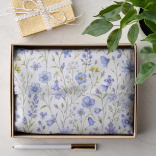 Blue Yellow Green Watercolor Wildflower Pattern Tissue Paper