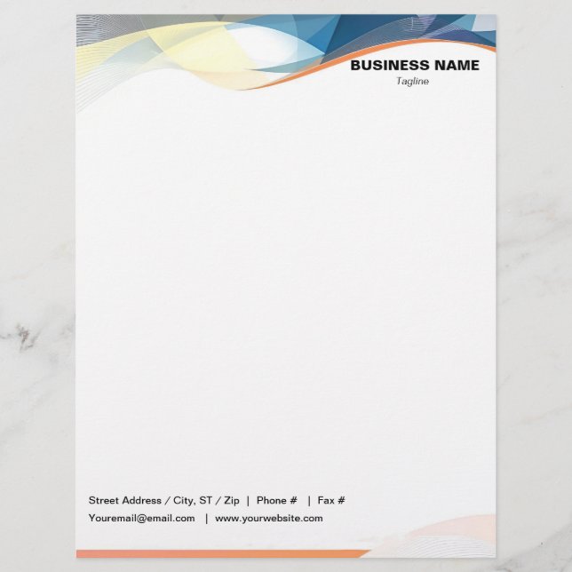 Blue Yellow Grey Black Waves Border Custom Letterhead (Front)