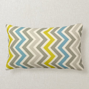 Blue Yellow Grey Chevron Large Pillow