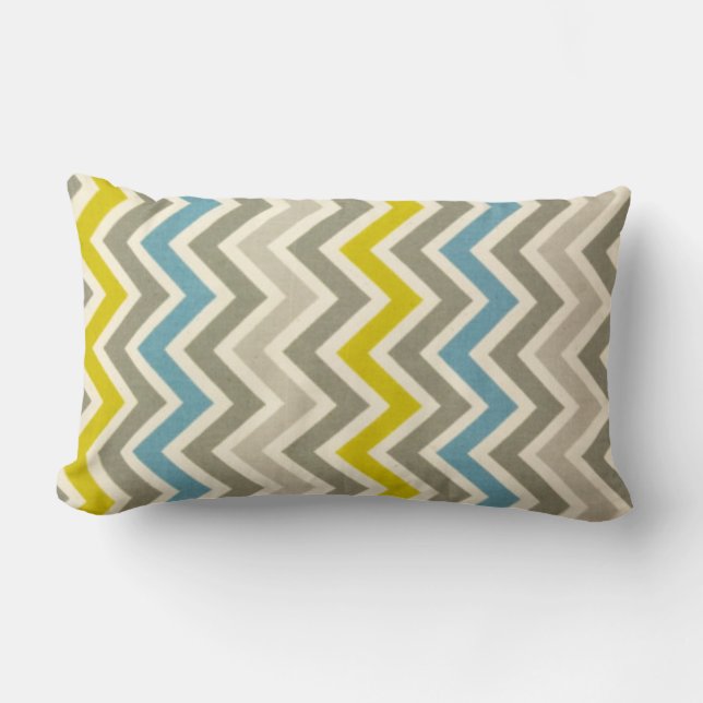 Blue Yellow Grey Chevron Large Pillow (Front)