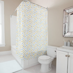 Blue Yellow & Grey Modern Floral Shower Curtain