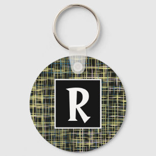 Blue Yellow Grid Abstract Letter Key Ring