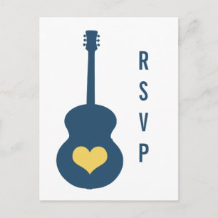 Blue/Yellow Guitar Heart RSVP Postcard