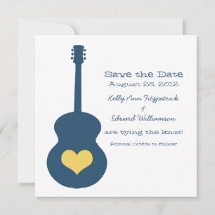 Blue/Yellow Guitar Heart Save the Date Invite