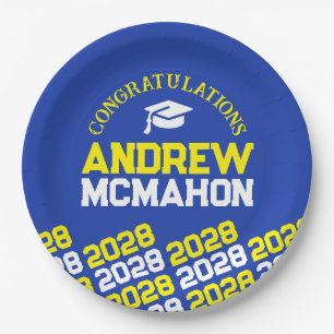 Blue & Yellow Half Repeat Grad Personalised Paper Plate