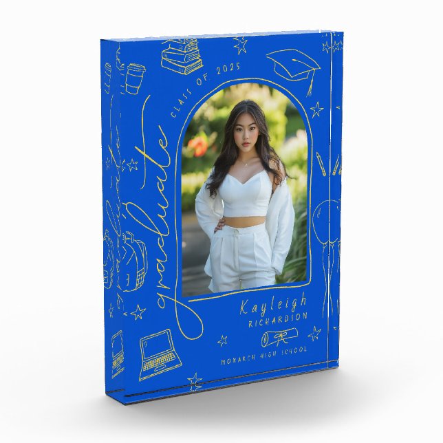 Blue Yellow Hand Drawn Graduation Photo Block (Left)
