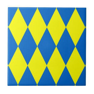 Blue Yellow Harlequin Checkered Design  Ceramic Tile