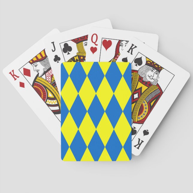 Blue Yellow Harlequin Checkered Design  Playing Cards (Back)