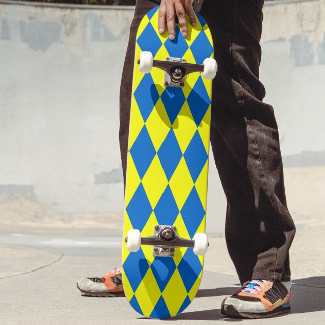 Blue Yellow Harlequin Checkered Design  Skateboard (Creator Uploaded)