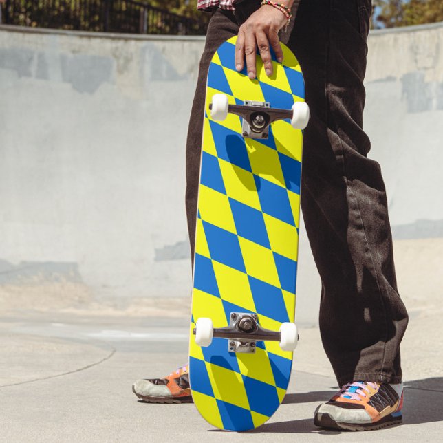 Blue Yellow Harlequin Checkered Design  Skateboard (Creator Uploaded)