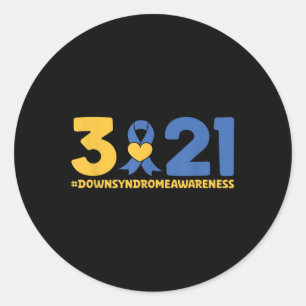 Blue Yellow Heart 21 World Down Syndrome Awareness Classic Round Sticker