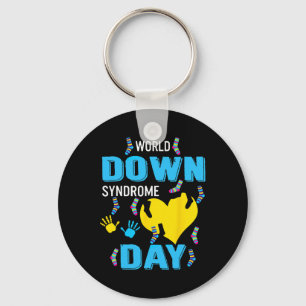 Blue Yellow Heart 21 World Down Syndrome Awareness Key Ring