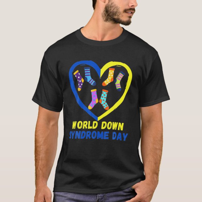 Blue Yellow Heart 21 World Down Syndrome Awareness T-Shirt (Front)