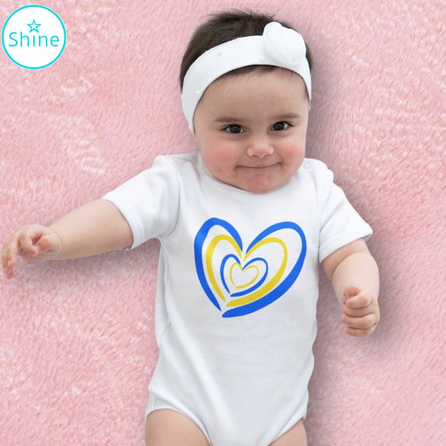 Blue Yellow Heart Love and Peace Ukraine Inspired Baby Bodysuit (Creator Uploaded)