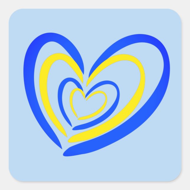 Blue Yellow Heart Peace Anti War Support Ukraine Square Sticker (Front)