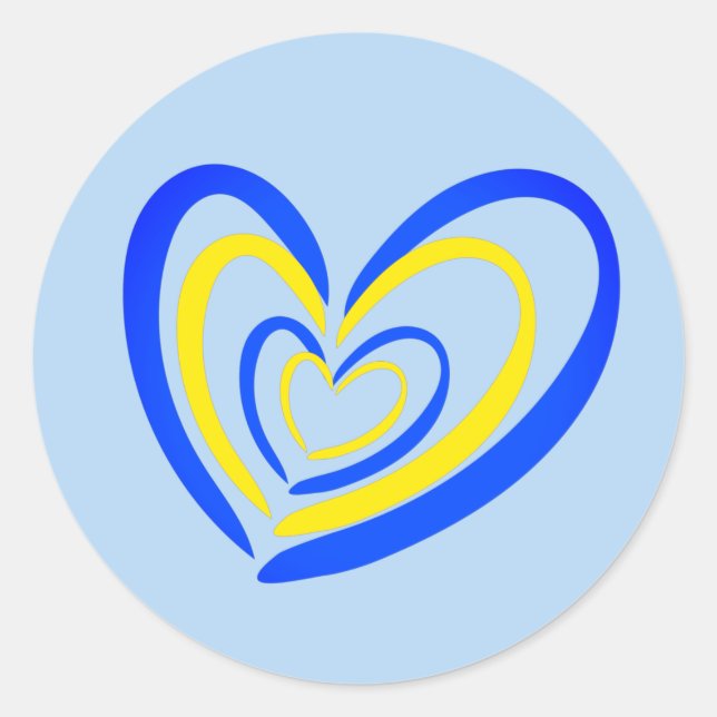 Blue Yellow Heart Peace No War Ukraine Inspiration Classic Round Sticker (Front)