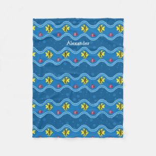 Blue Yellow Here Fishy Fishy Kids Fleece Blanket