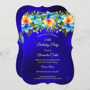 Blue yellow Hibiscus Tropical Floral Party Invitation