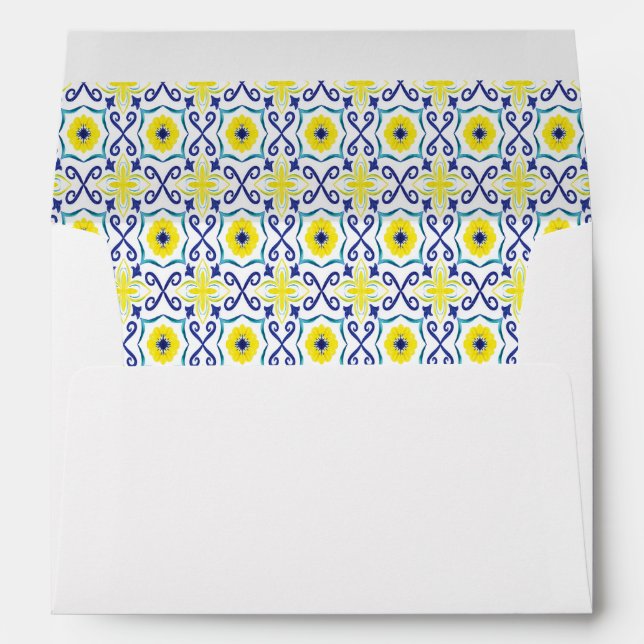 Blue Yellow Italian Mediterranean Tile Envelope (Back (Bottom))