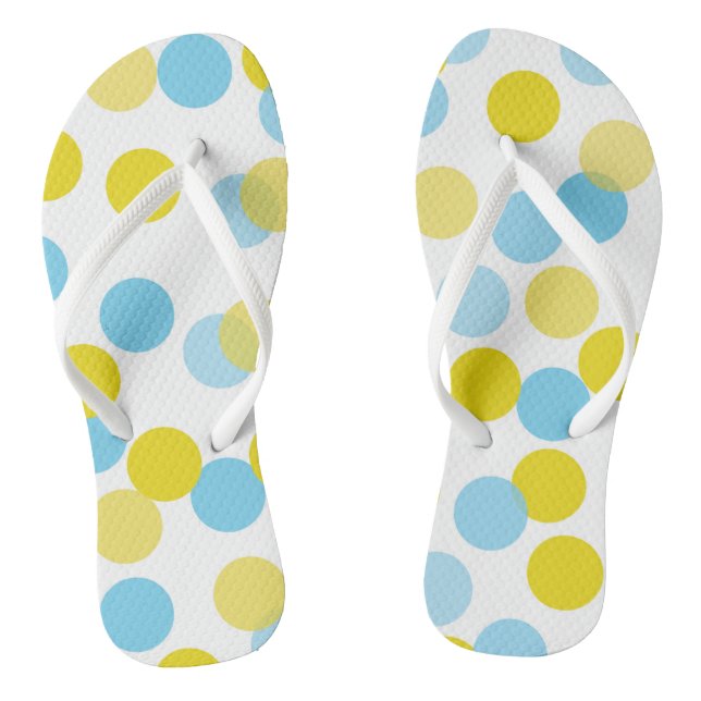 Blue & Yellow Large Bokeh Confetti Dots Pattern Thongs (Footbed)