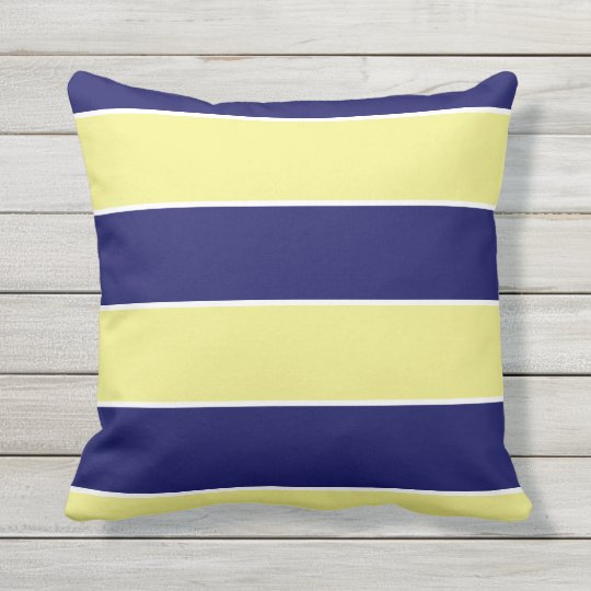 blue & yellow large stripes cushion