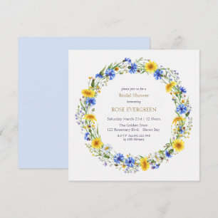 Blue Yellow Lavender Wildflower Wreath Invitation