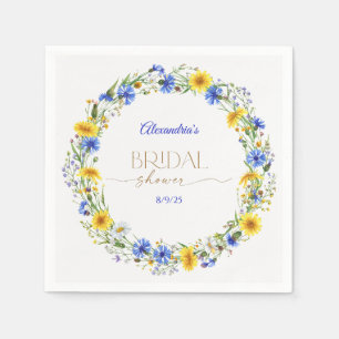 Blue Yellow Lavender Wildflower Wreath Napkin