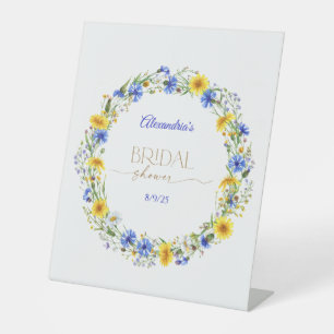 Blue Yellow Lavender Wildflower Wreath Pedestal Sign