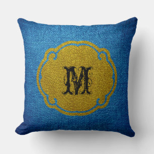 Blue Yellow Leather Cushion