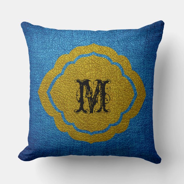 Blue Yellow Leather Cushion (Front)