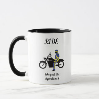 Blue & Yellow Leathers at a Motorcycle Race  Mug