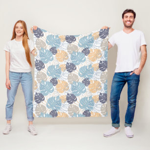 Blue & yellow leaves pattern fleece blanket