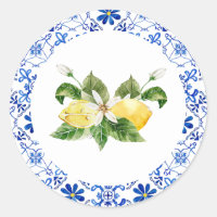 Blue Yellow Lemon Bridal Shower Envelope Seal