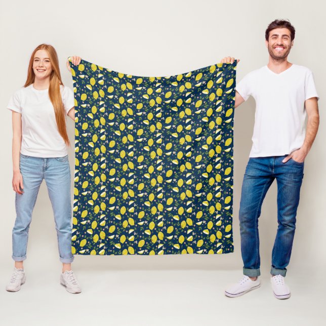 Blue yellow lemon fruit bright summer fleece blanket (In Situ)
