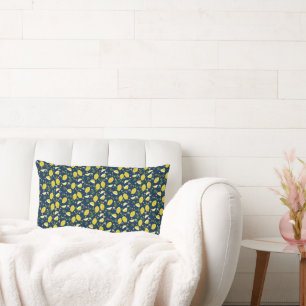 Blue yellow lemon fruit bright summer lumbar cushion