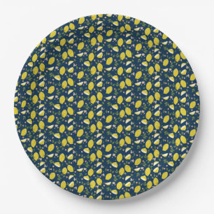 Blue yellow lemon fruit bright summer paper plate