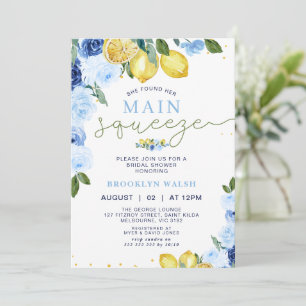 Blue Yellow Lemon Main Squeeze Bridal Shower  Invitation