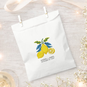 Blue Yellow Lemon Watercolor Mediterranean Wedding Favour Bag