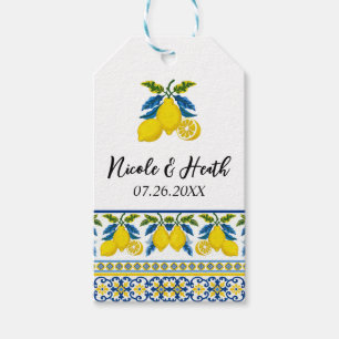 Blue Yellow Lemon Watercolor Mediterranean Wedding Gift Tags