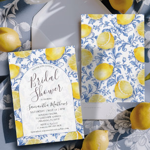 Blue Yellow Lemons & Floral Arch Bridal Shower Invitation