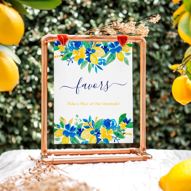 Blue yellow lemons floral favours bridal shower poster (Blue yellow lemons floral favors bridal shower poster)