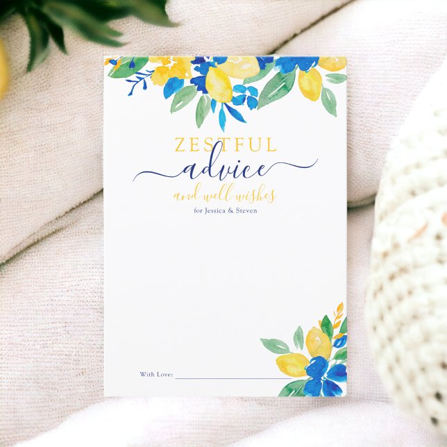 Blue yellow lemons floral watercolor bridal advice invitation (Blue yellow lemons floral watercolor bridal advice card invitation)