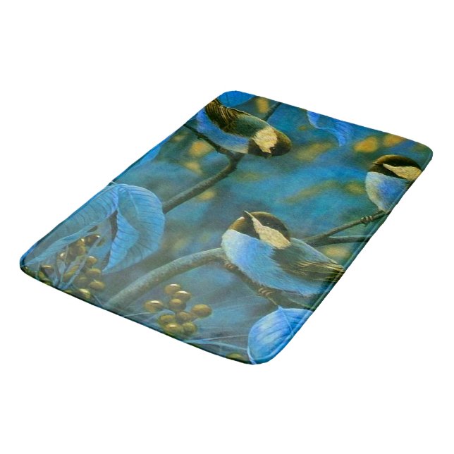 Blue yellow little birds  bath mat (Angled)
