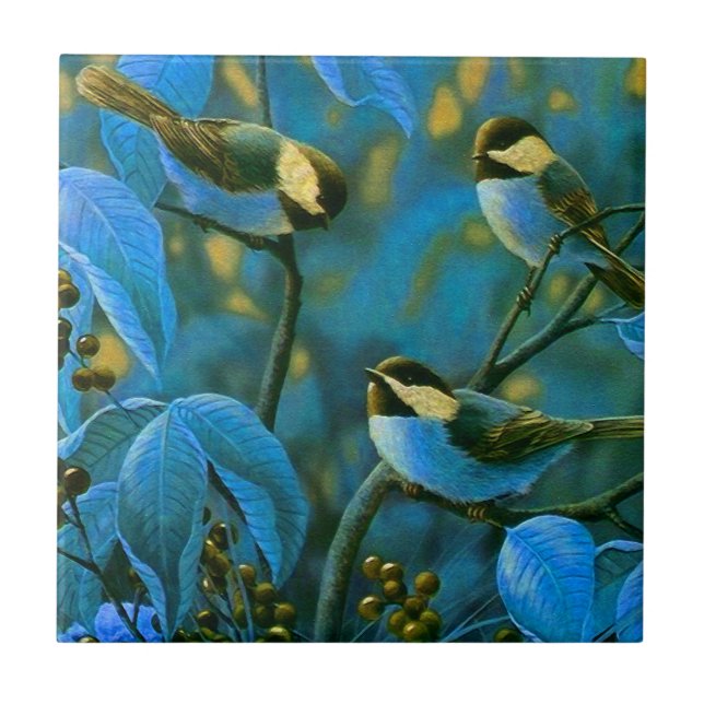 Blue yellow little birds    ceramic tile (Front)